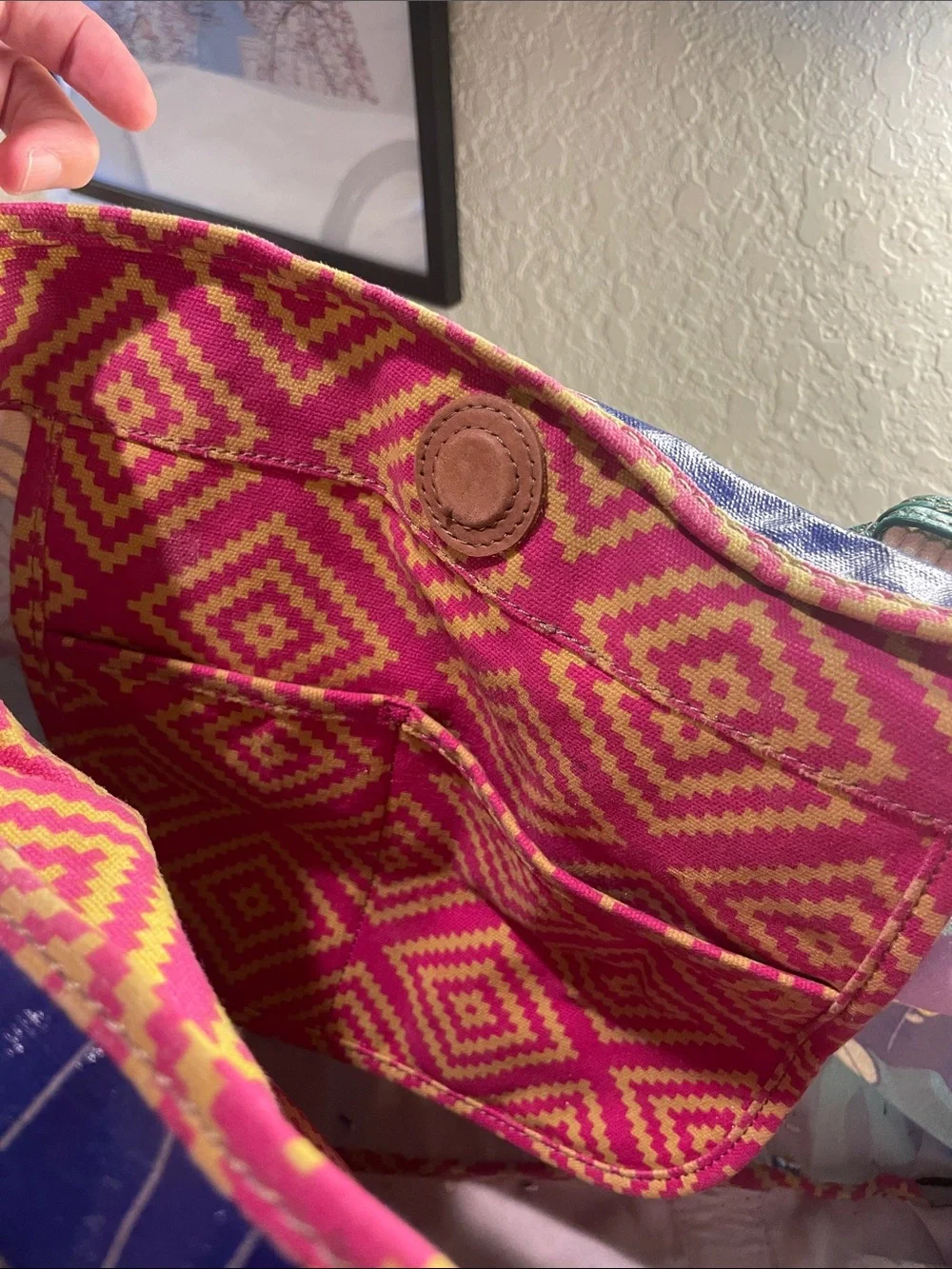Fossil Blue Multicolor Elephant Print Tote